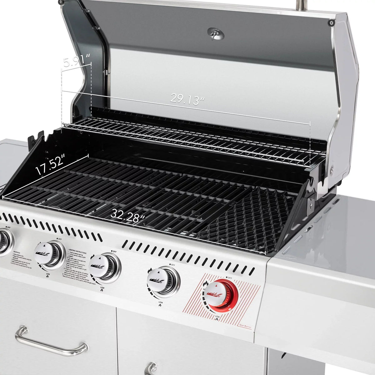 Royal Gourmet 5-Burner Gas Grill With Rotisserie Kit, Sear Burner And Side Burner, 64,000 BTU, Silver - GA5404S