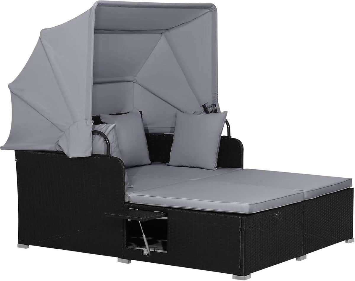 RELAX4LIFE Patio Daybed With Canopy, Cushions, 4 Pillows And 2 Side Trays, Turquoise - B0BYSN7GC7