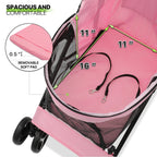 Magshion 4 Wheel Foldable Pet Stroller for Small Medium Dogs, Pink, 22 lbs