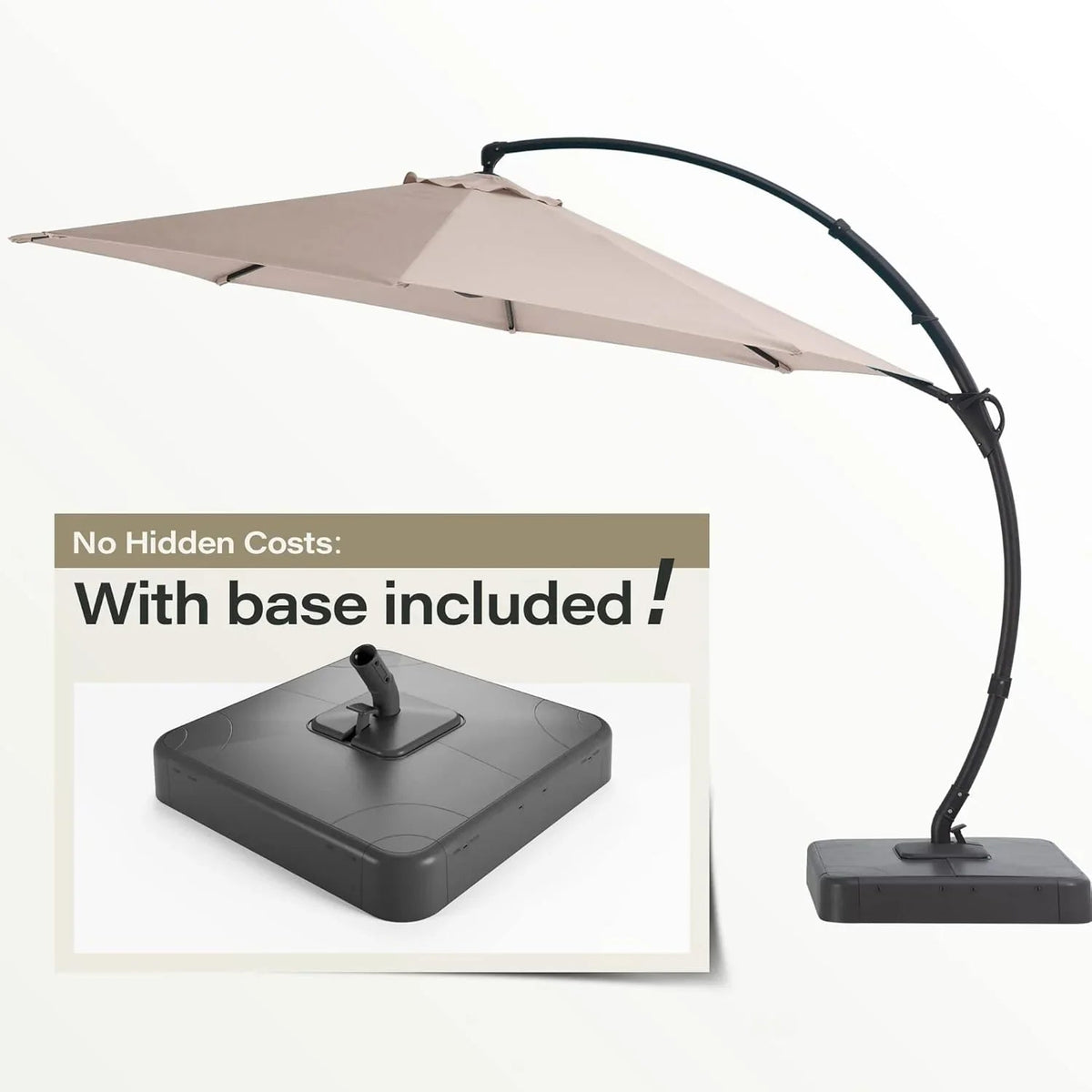 LAUSAINT HOME 11 FT Beige Curvy Cantilever Patio Umbrella With Base