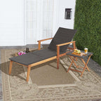 Acacia Wood Rattan Patio Chaise Lounge Chair Set With Folding Side Table