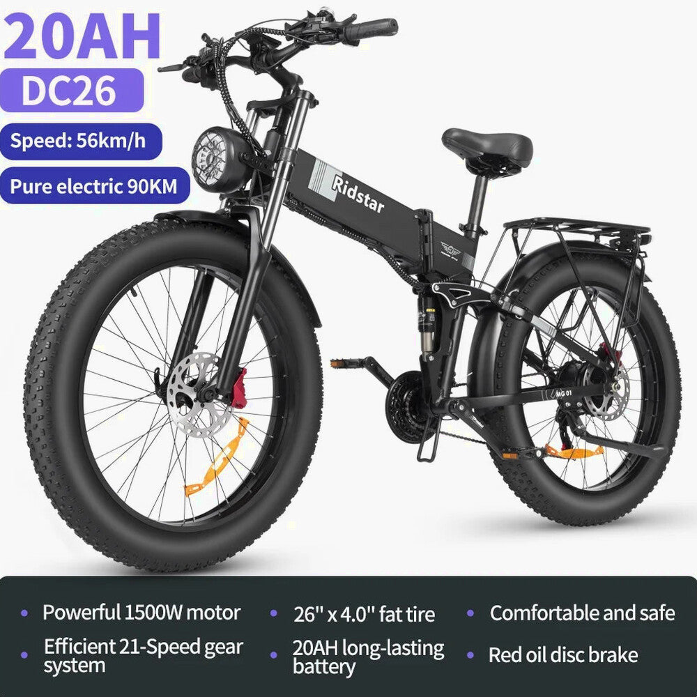 Electric Bike For Adults, 750W Motor, 48V 20Ah Removable Battery, 26 Fat Tire, Folding, Shimano 21-Speed, UL2849