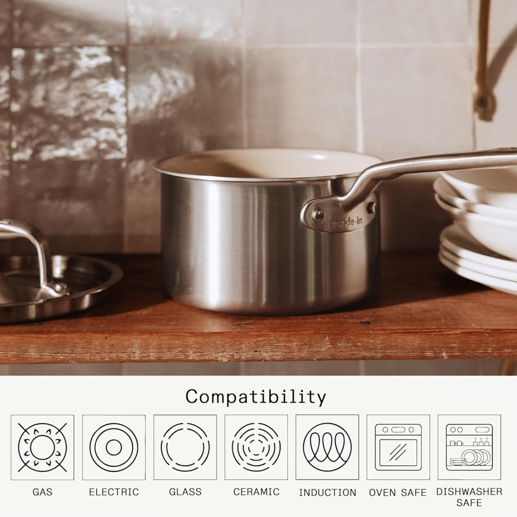 Made In Cookware Ceramic Non Stick Cookware Set, 5 Pc, 5 Ply Clad - Small Spaces Set