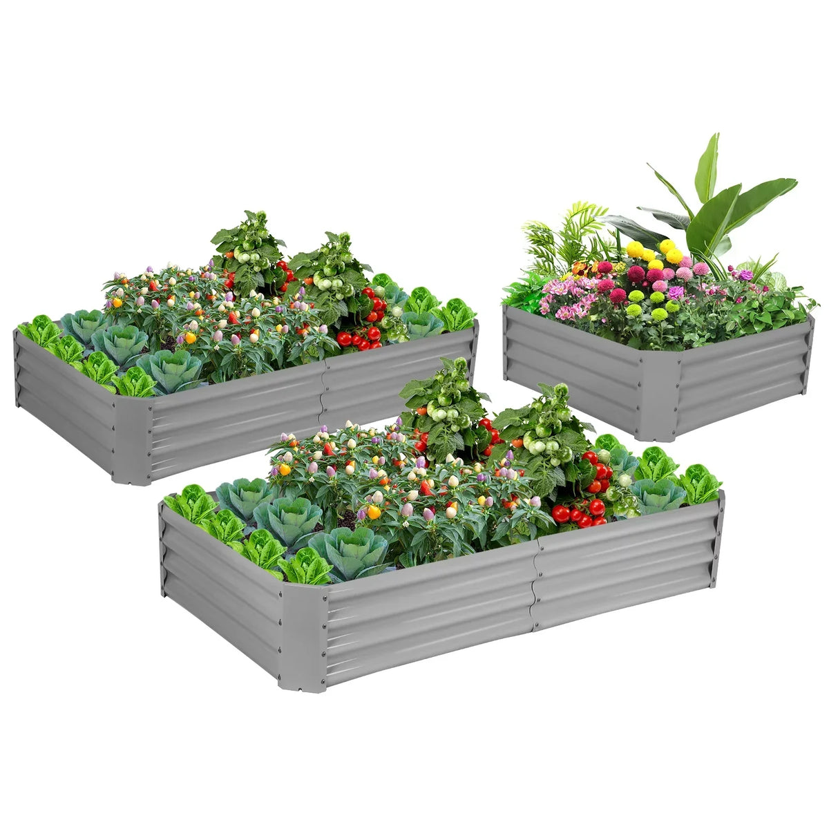 2 Pack Galvanized Raised Garden Bed Planter Boxes, 8x3x1ft, Gray