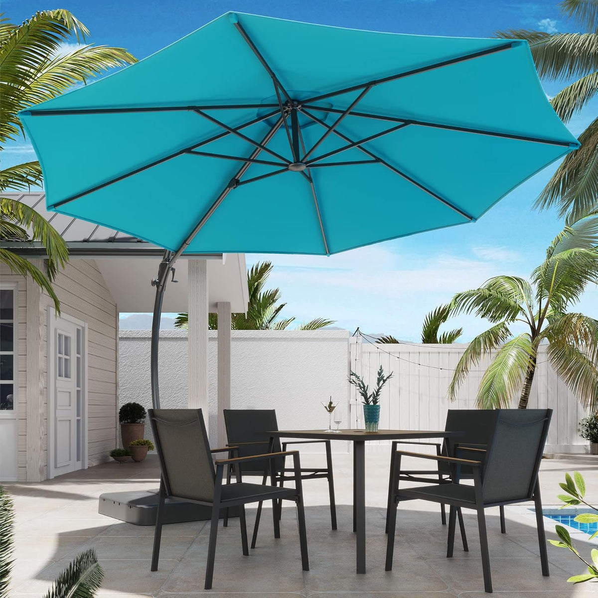 LAUSAINT HOME 11 FT Beige Curvy Cantilever Patio Umbrella With Base