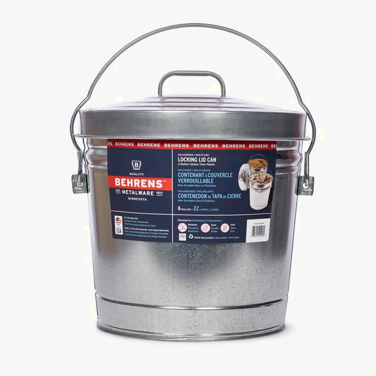Behrens Galvanized Steel Locking Lid Storage Can, 6 Gal