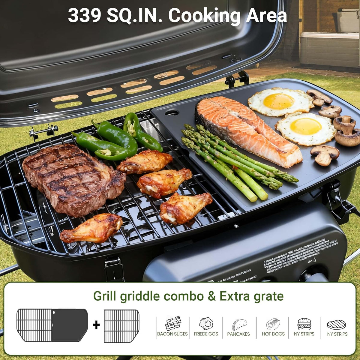 Brand-Man Portable Propane Gas Grill With Folding Cart And Push-Button Ignition