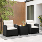 Tangkula 3-Piece Patio Rattan Conversation Set With Cushions And Glass-Topped Coffee Table