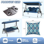 3-Seat Outdoor Patio Swing With Stand, 800 lbs, 2-in-1 Convertible Swing Bed, Adjustable Canopy