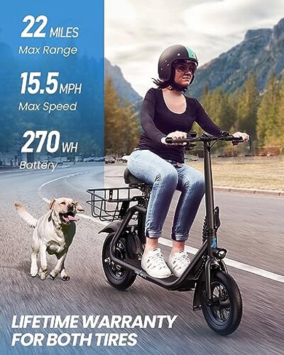 URBANMAX Electric Scooter With Seat, 450W, 22 Miles, Black - C1