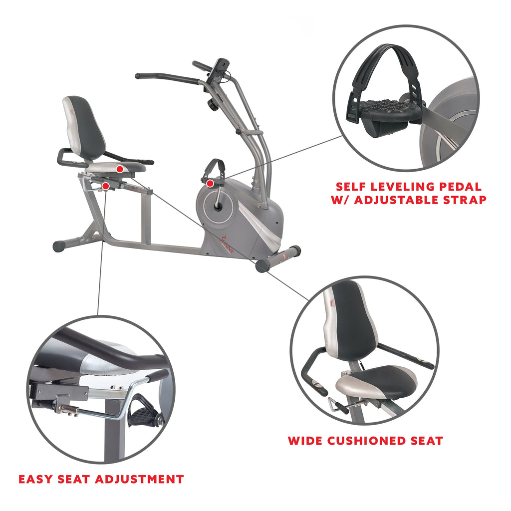 Sunny Health & Fitness Magnetic Recumbent Cross Trainer Bike With Arm Exercisers - SF-RB4936