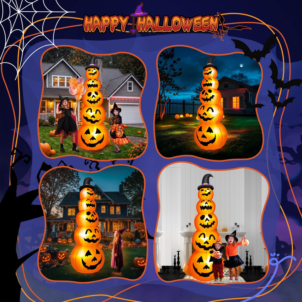 Yexmas 10ft Halloween Inflatable Pumpkins Outdoor Decor with Black Cat Tombstone and Spectre, Built-in LED Lights, for Halloween Party, Yard, Garden, Lawn