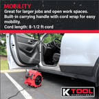 K Tool International Workforce Blower, 3-Speed, 1200 CFM, 4-Angle Position, Red - 77700