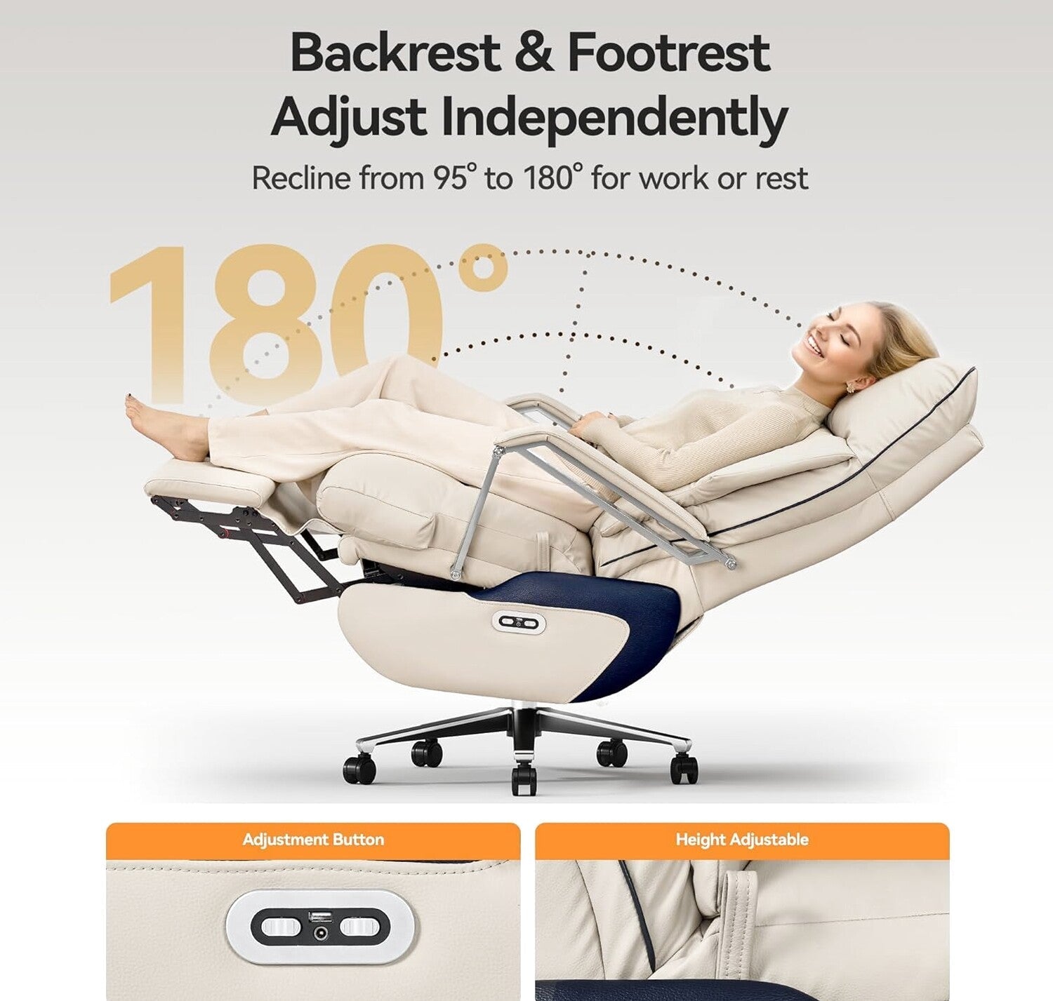 OKUP M80 Dual Motor Executive Office Chair With Footrest, 420lbs, Beige