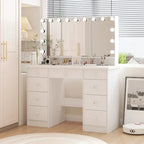 9-Drawer Makeup Vanity Station With LED Mirror - White Or Black