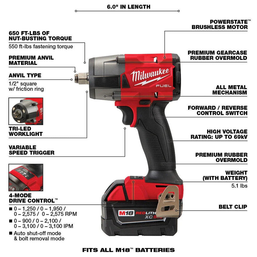 Milwaukee M18 FUEL Lithium-Ion Brushless Cordless 7 Tool Combo Kit 5.0 Ah 18V - 2998-27