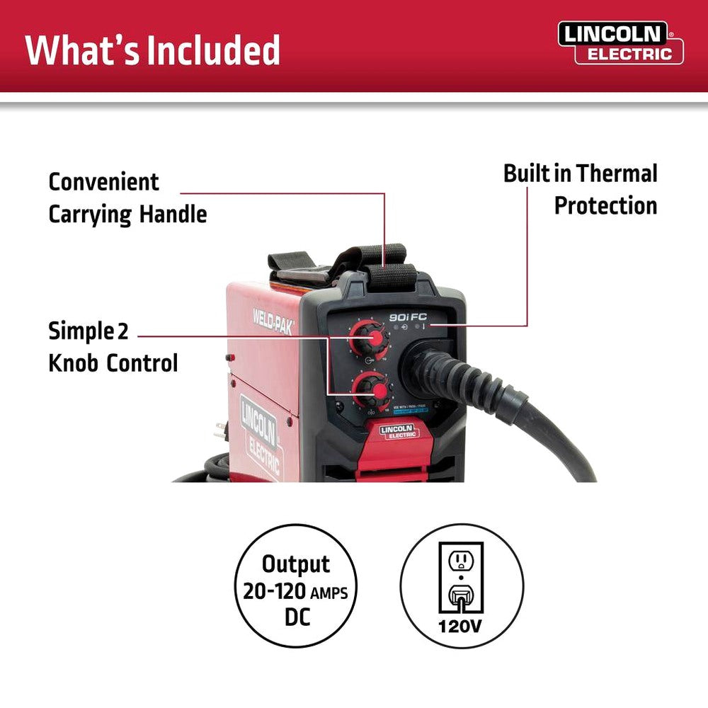 Lincoln Electric Weld-Pak 90i FC Flux-Cored Wire Feed Welder, 120V, 120 Amp, 1/4 in - K5255-1
