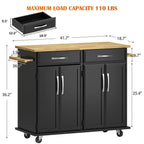 Soges Kitchen Island Rolling Cart With Hidden Cabinet, Adjustable Shelves And Towel Rails, Black - 41.5in