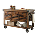Kitchen Island Cart With 3 Drawers, Wood And Metal, Distressed Chestnut