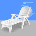 Rolling Folding Plastic Pool Lounge Chair With Armrests, 5 Position - Patio Deck Beach Chair