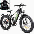 Adult Electric Bike 1000W 48V 17.5AH, 26 Fat Tire, Full Suspension, 7 Speed, 60 Miles Range - UL Certified