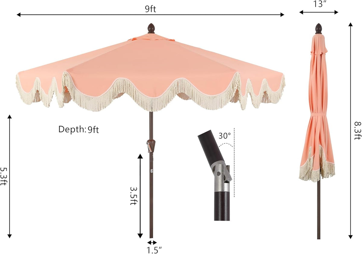 JONATHAN Y 9 ft Classic Cottage Tassel Market Patio Umbrella - UMB1001