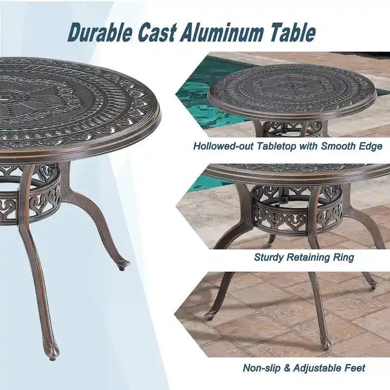 Cast Aluminum 5-Piece Patio Dining Set With 4 Swivel Chairs And Tempered Glass Table - Brown Or White