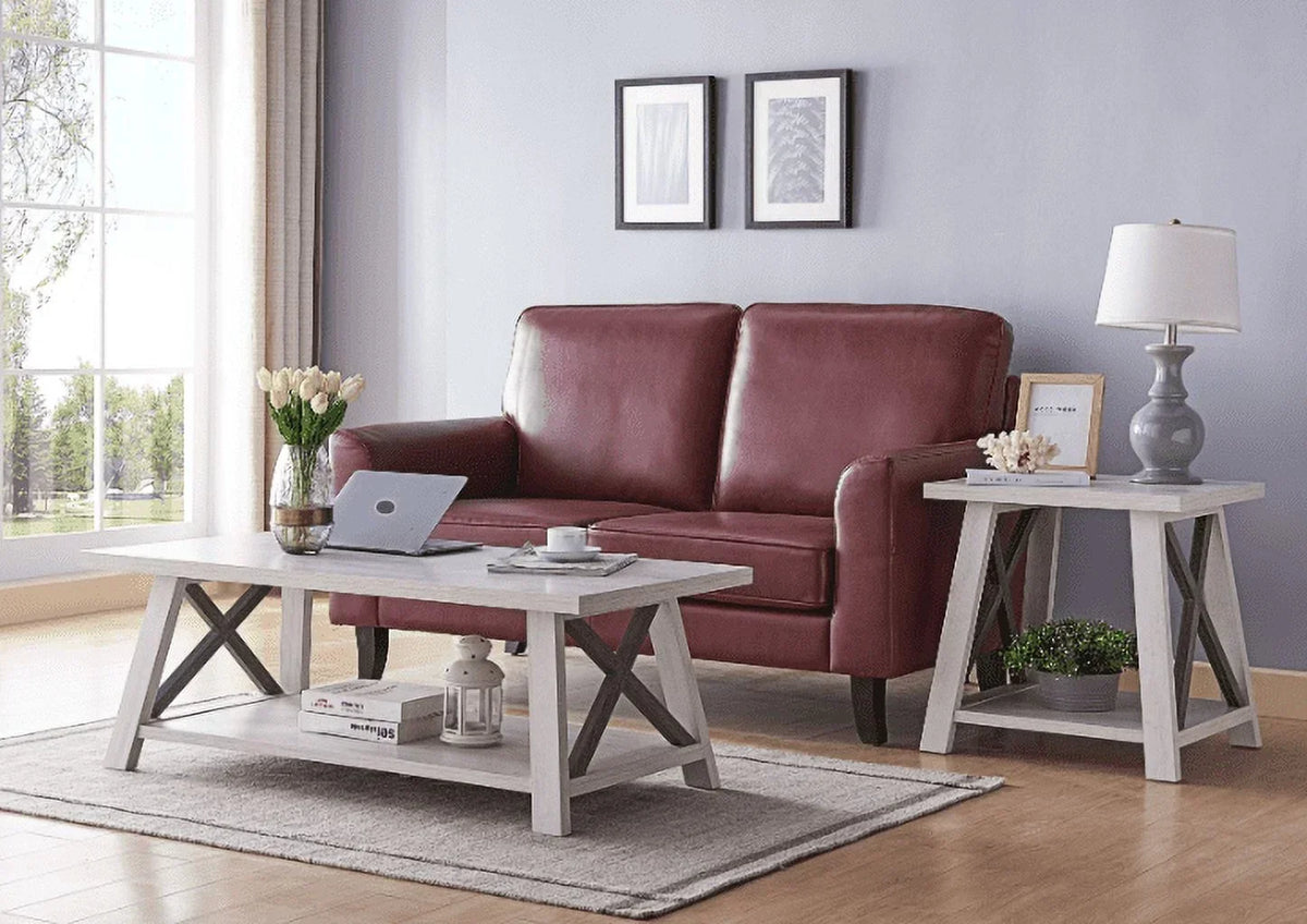 Wood End Table With X Design Legs And Bottom Storage - White/Dust Grey