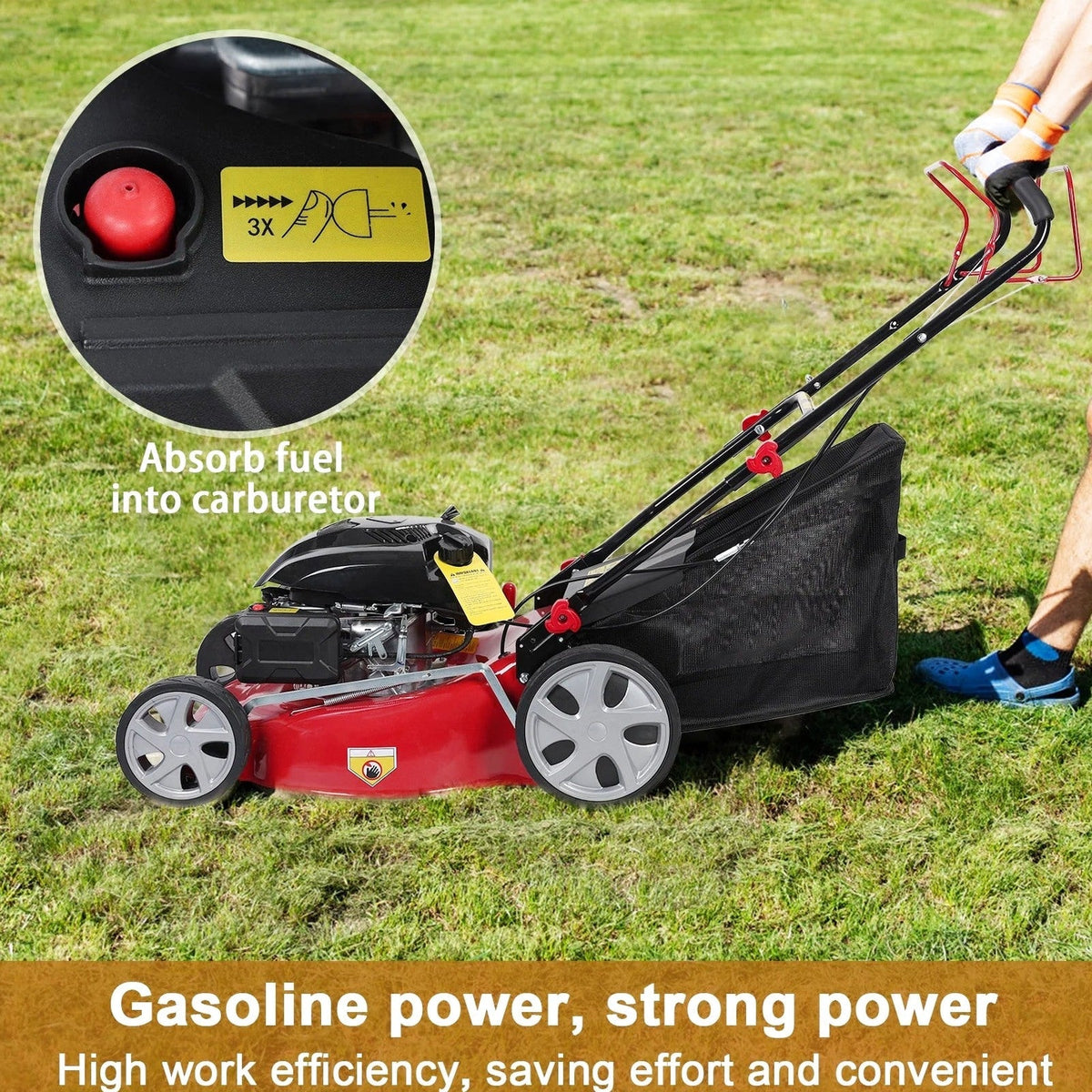 Self-Propelled Gas Push Lawn Mower, 141cc 4-Stroke Engine, 20 Inch Blade, 50L Grass Tank