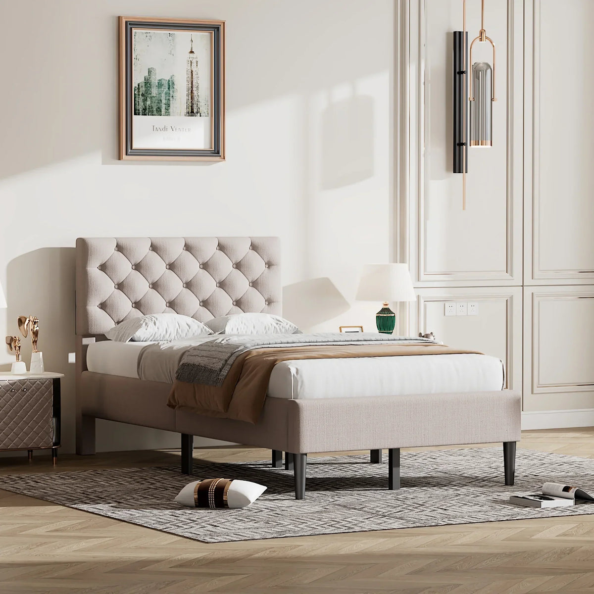 Button-Tufted Platform Bed - Twin Size