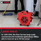 K Tool International Workforce Blower, 3-Speed, 1200 CFM, 4-Angle Position, Red - 77700