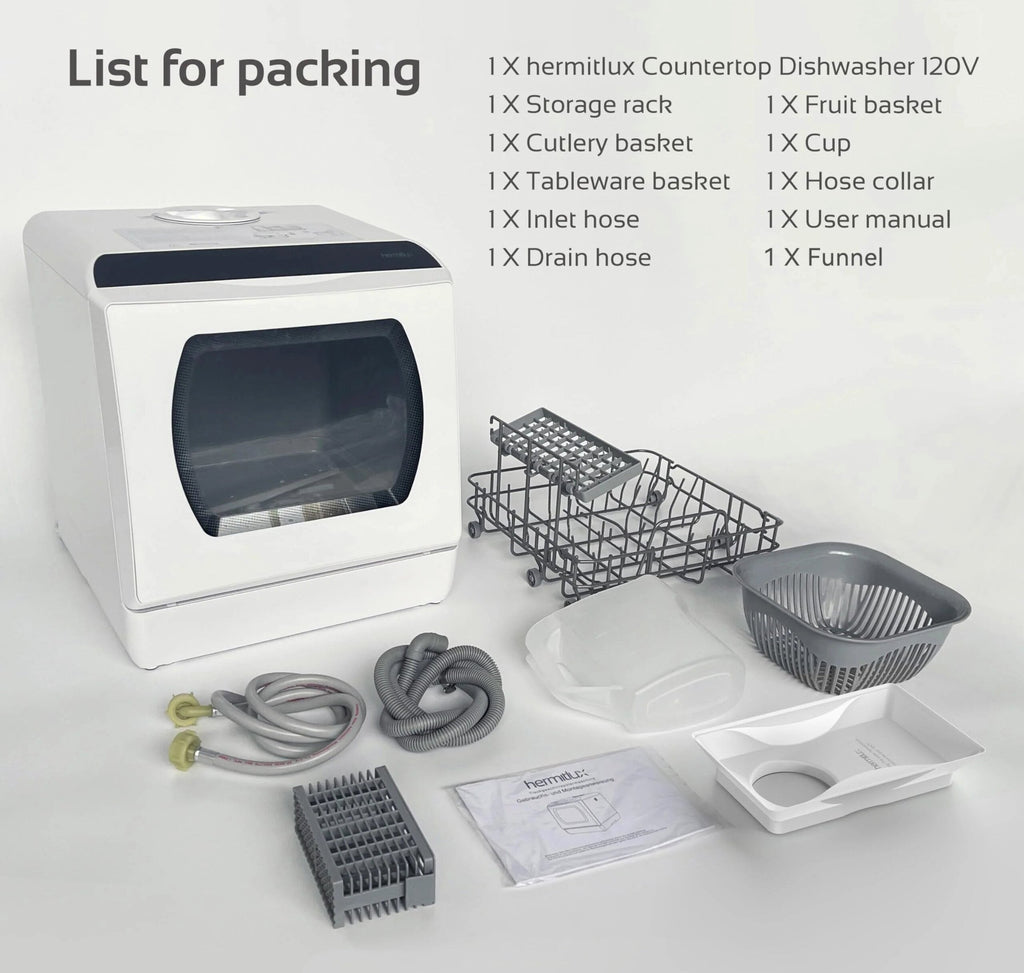 Hermitlux Countertop Dishwasher With 5-Liter Built-In Water Tank - 900W