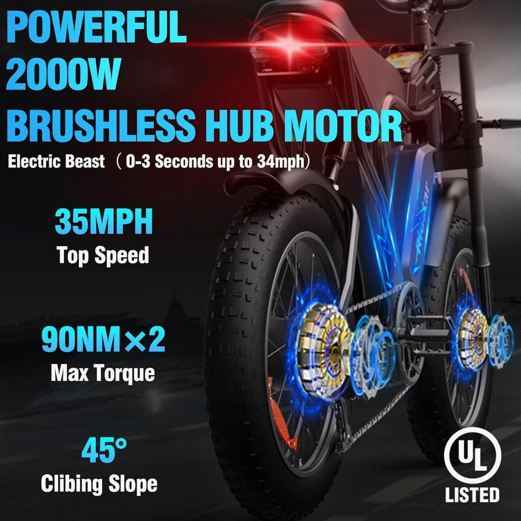 Electric Bike 2000W 52V 30-180 Miles All-Terrain Fat Tire E-Bike - Q20