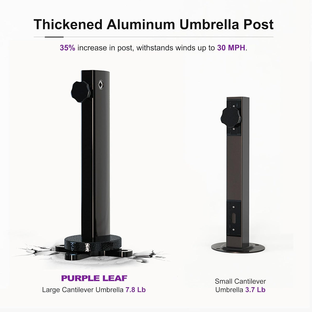 PURPLE LEAF Cantilever Patio Umbrella, 10FT Square, Grey - 360 Degree Rotation
