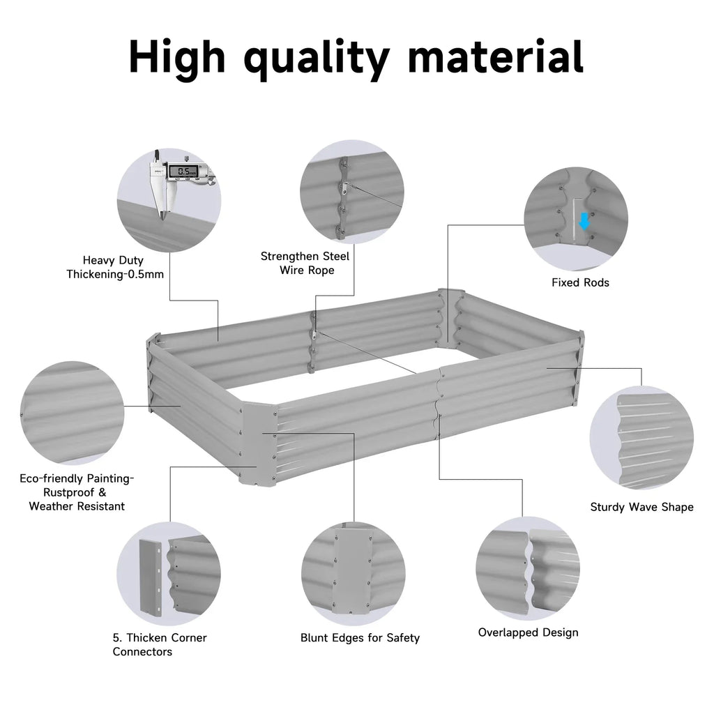 2 Pack Galvanized Raised Garden Bed Planter Boxes, 8x3x1ft, Gray