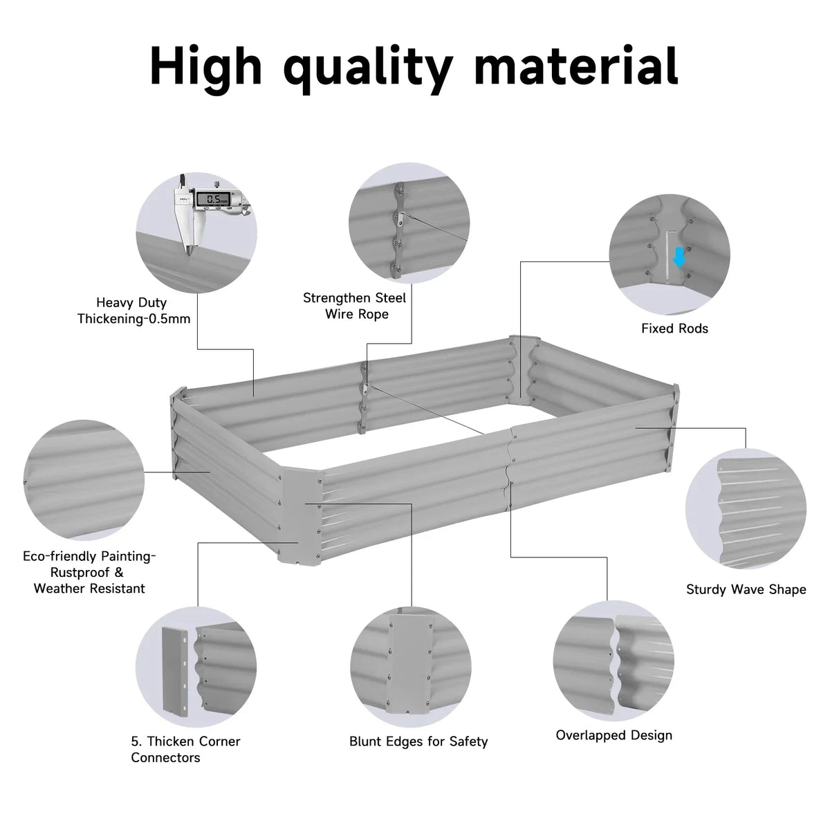 2 Pack Galvanized Raised Garden Bed Planter Boxes, 8x3x1ft, Gray