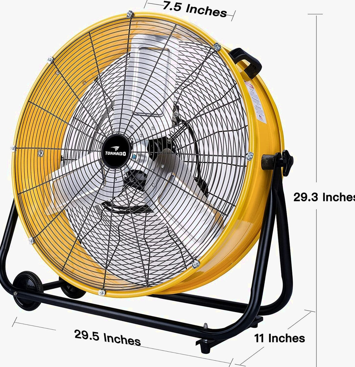 Tornado 24 Inch High Velocity 3 Speed Drum Air Circulator Fan, Yellow - HI-FAN-DRUM24-1P