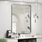 Framed Wall Vanity Mirror With Rounded Corners, 1 Piece