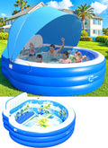 Inflatable Family Lounge Pool With Canopy, Bench And Backrest, 92in x 92in x 26in - Blue