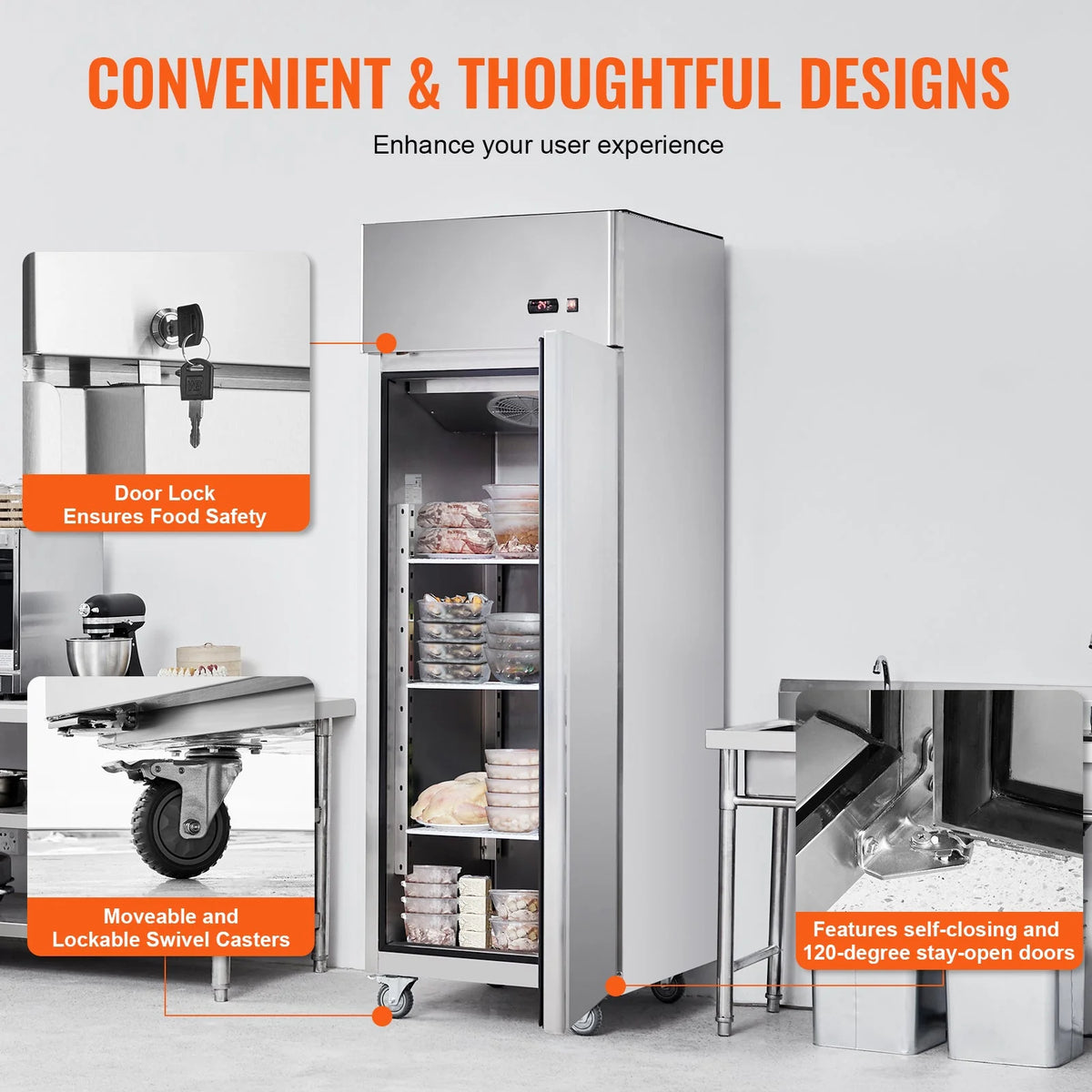 SKYSHALO Commercial Reach-In Upright Freezer 19.32 Cu.ft 1 Door 4 Shelves