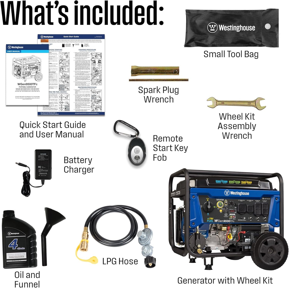 Westinghouse Tri-Fuel Portable Generator, 12500 Peak Watts, Remote Electric Start, Transfer Switch Ready