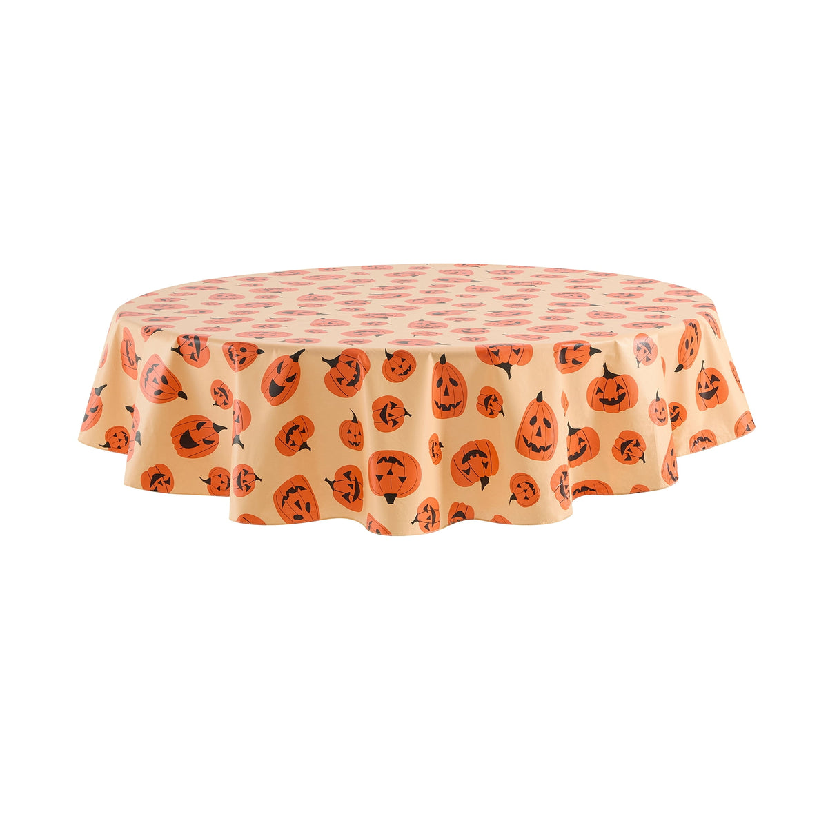 Way To Celebrate Halloween PEVA Tablecloth, Indoor & Outdoor Table 70" Round - Pumpkin Toss