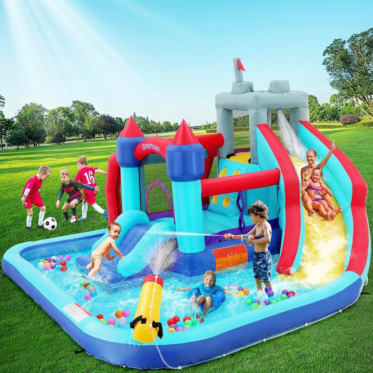 ROOJER 8-in-1 Kids Inflatable Bounce House Water Park With 450W Blower, 2 Water Cannons, Crocodile Sprinkler - B0C2HLK2R4