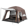KFeng 12 Person Camping Tent, 2 Rooms, 3 Mesh Doors, 3 Mesh Windows, Brown