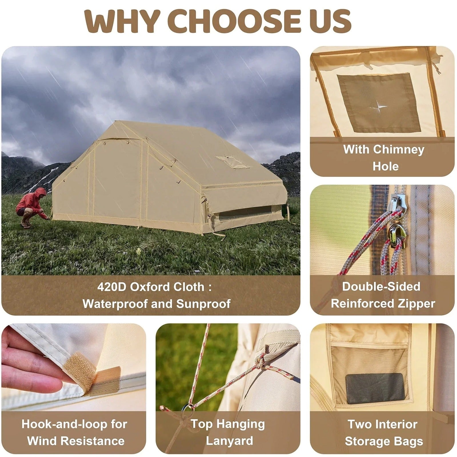 ABORON 6 Person Inflatable Camping Tent With Pump, 10ft x 7ft, 4 Season, Oxford - Glamping Family Tent
