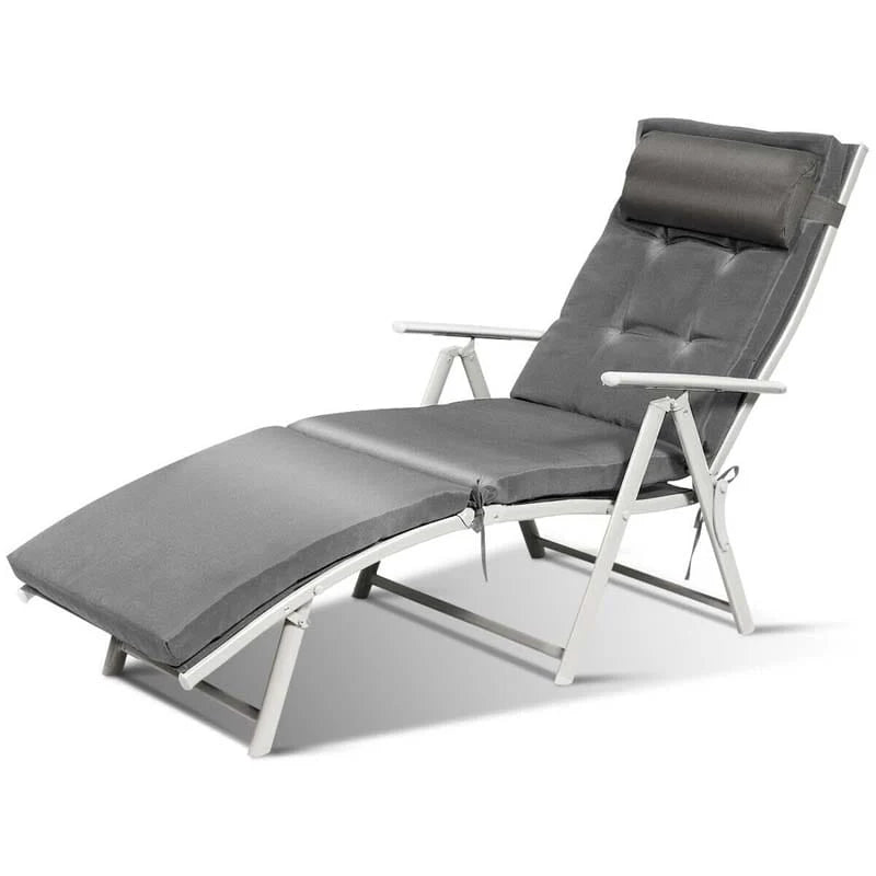7 Position Folding Outdoor Chaise Lounge Chair With Cushion And Pillow