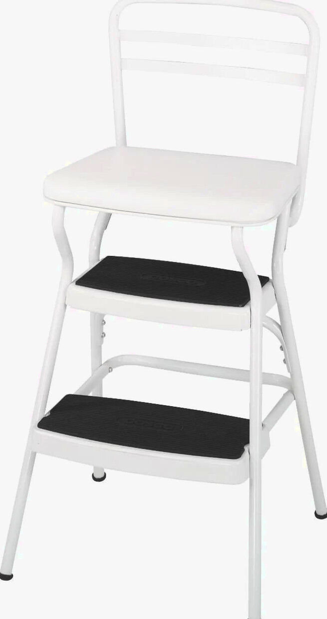 COSCO Stylaire Retro Chair And Step Stool With Flip-Up Seat - White, One Pack