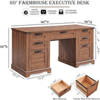 60' Farmhouse Wood Executive Computer Desk - 22'D x 60'W x 30'H