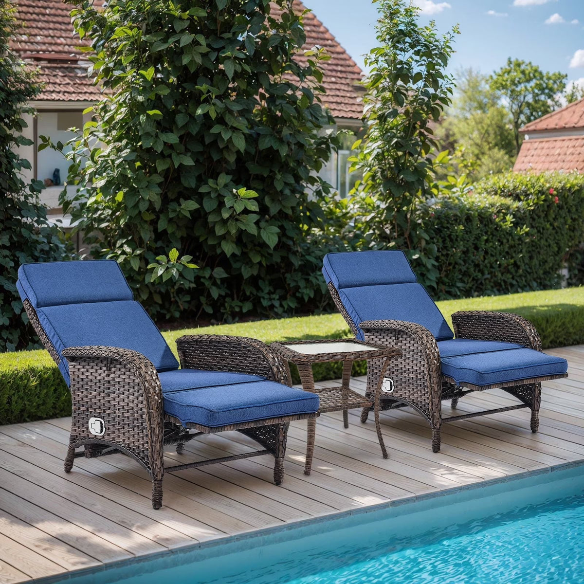 OPOHORO Outdoor Recliner Chair With Cushion, Beige, 1-Pc