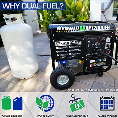 DuroMax Dual Fuel Generator 12,000W Gas/Propane, 457cc 4-Stroke Engine - XP12000EH